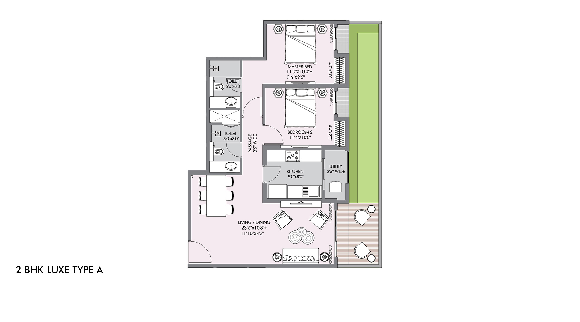 Lodha-Sterling-2-BHK LUXE-TYPE-A-Floor-Unit-Plan