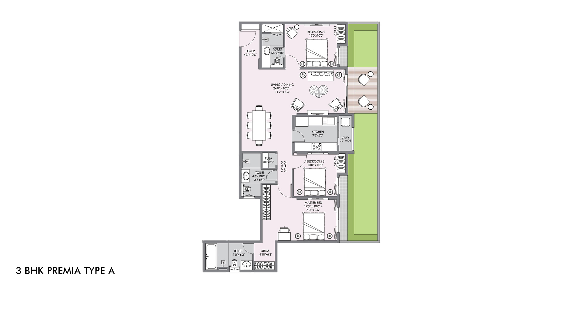 Lodha-Sterling-3-BHK-PREMIA-TYPE-A-1-Floor-Unit-Plan