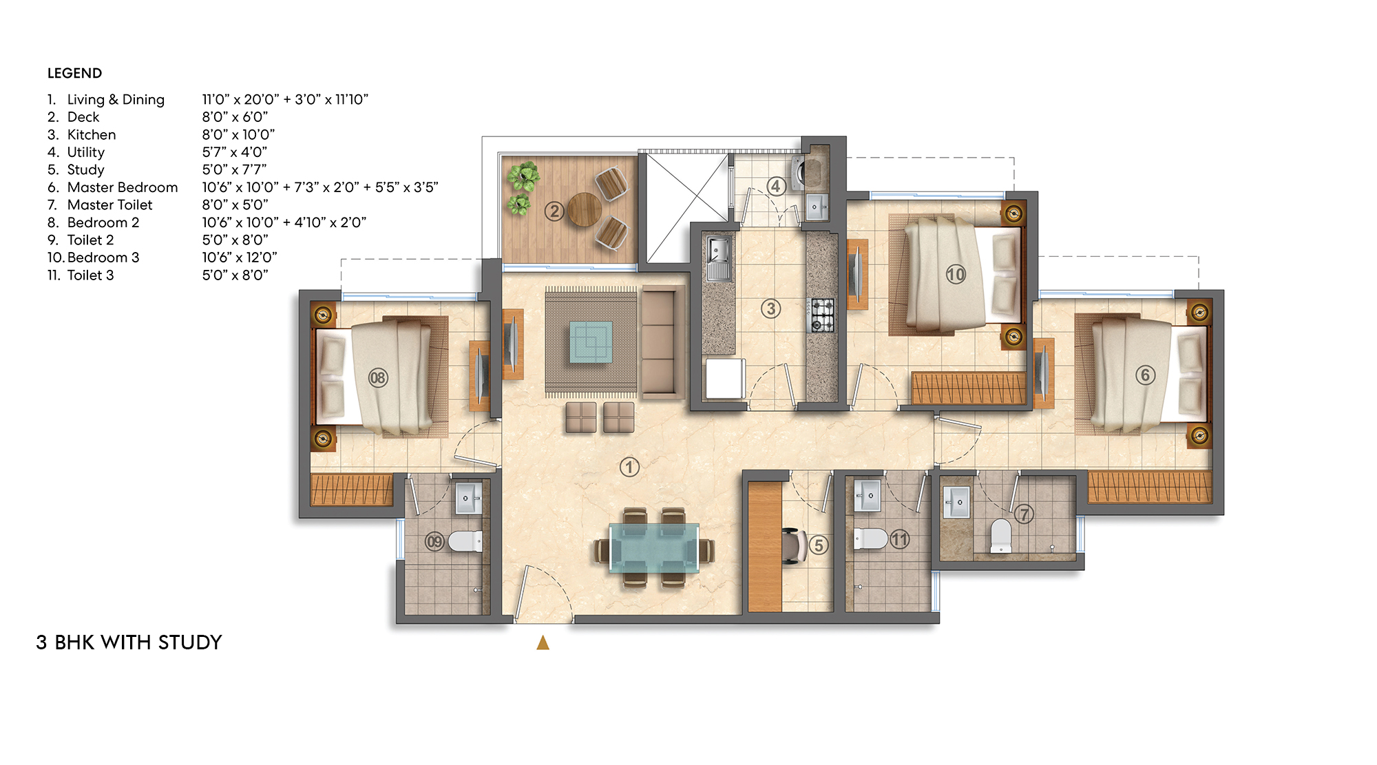 Lodha-Bellavista-Thane-Pokhran-3-Bhk-With-Study-Room-Floor-Unit-Plan