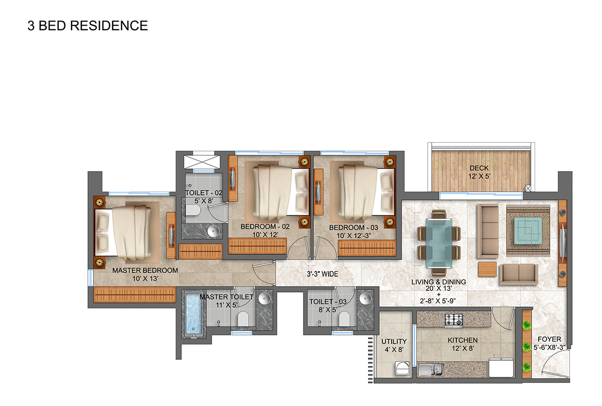 Lodha-Serenity-Palava-Dombivali-3-BHK-Floor-Unit-Plan