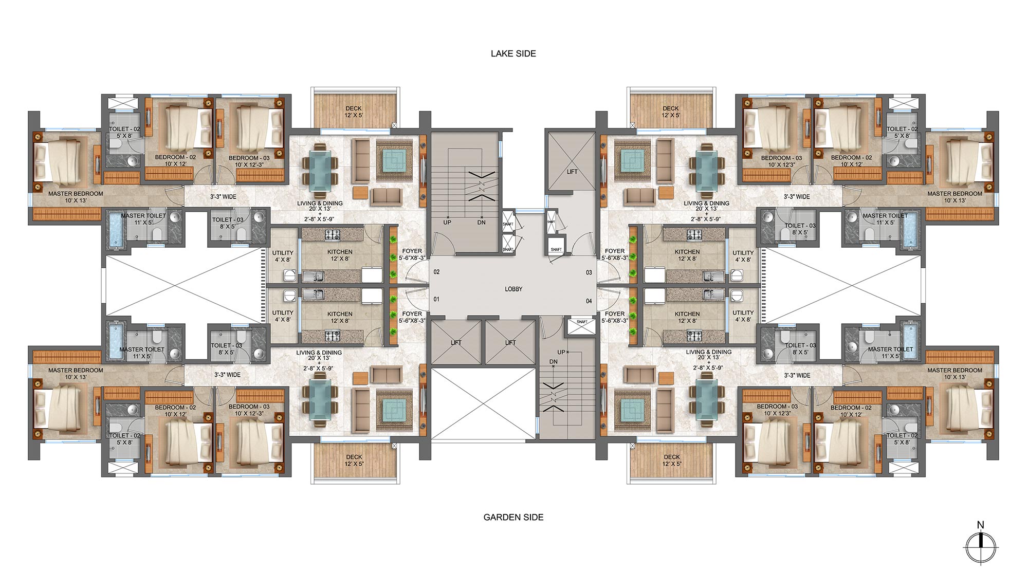Lodha-Serenity-Palava-Dombivali-Lake-and-Garden-Side-Typical-Floor-Plan-3-to-12-14-to-16