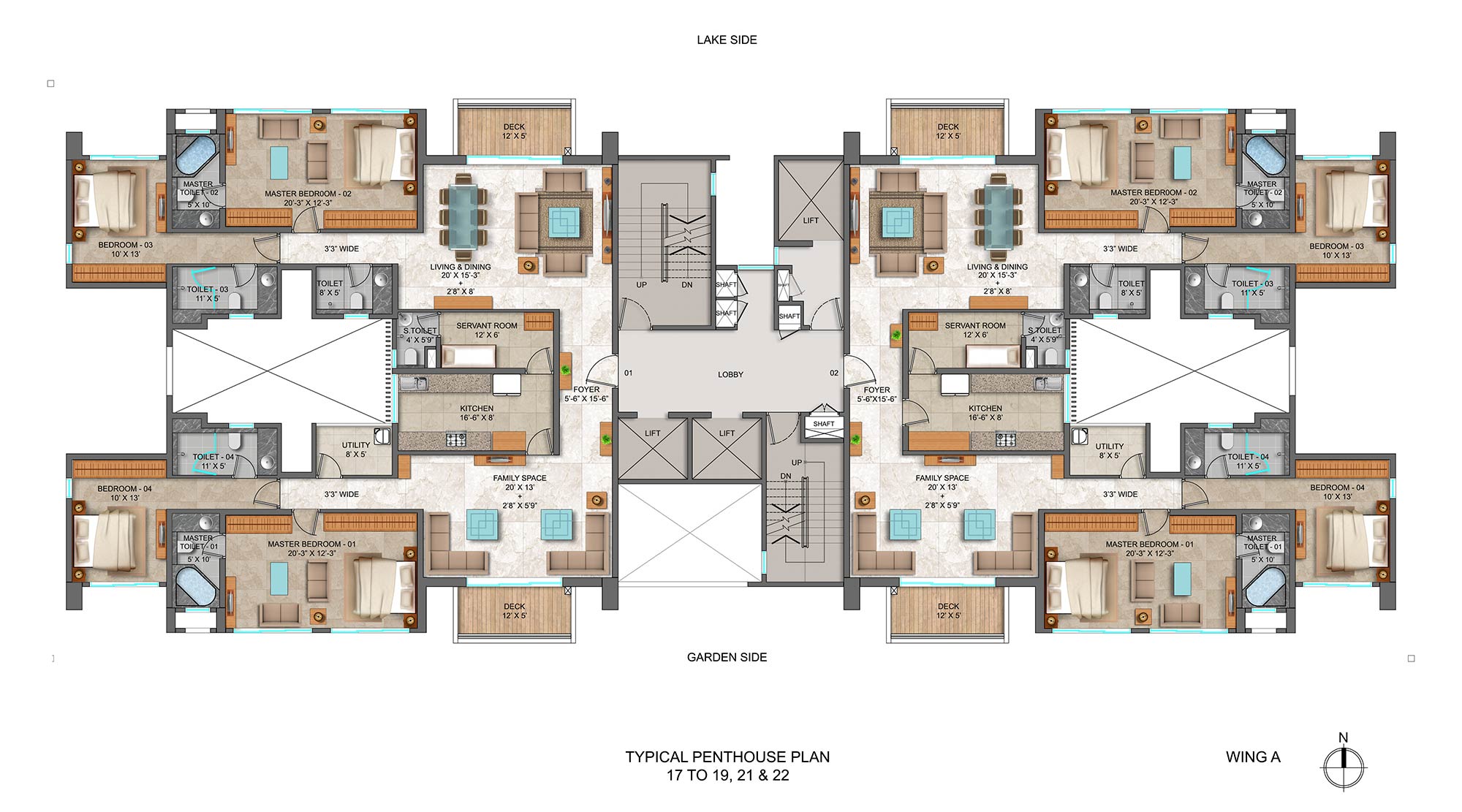 Lodha-Serenity-Palava-Dombivali-Lake-and-Garden-Side-Typical-Penthouse-Plan-17-to-19-21-&-22