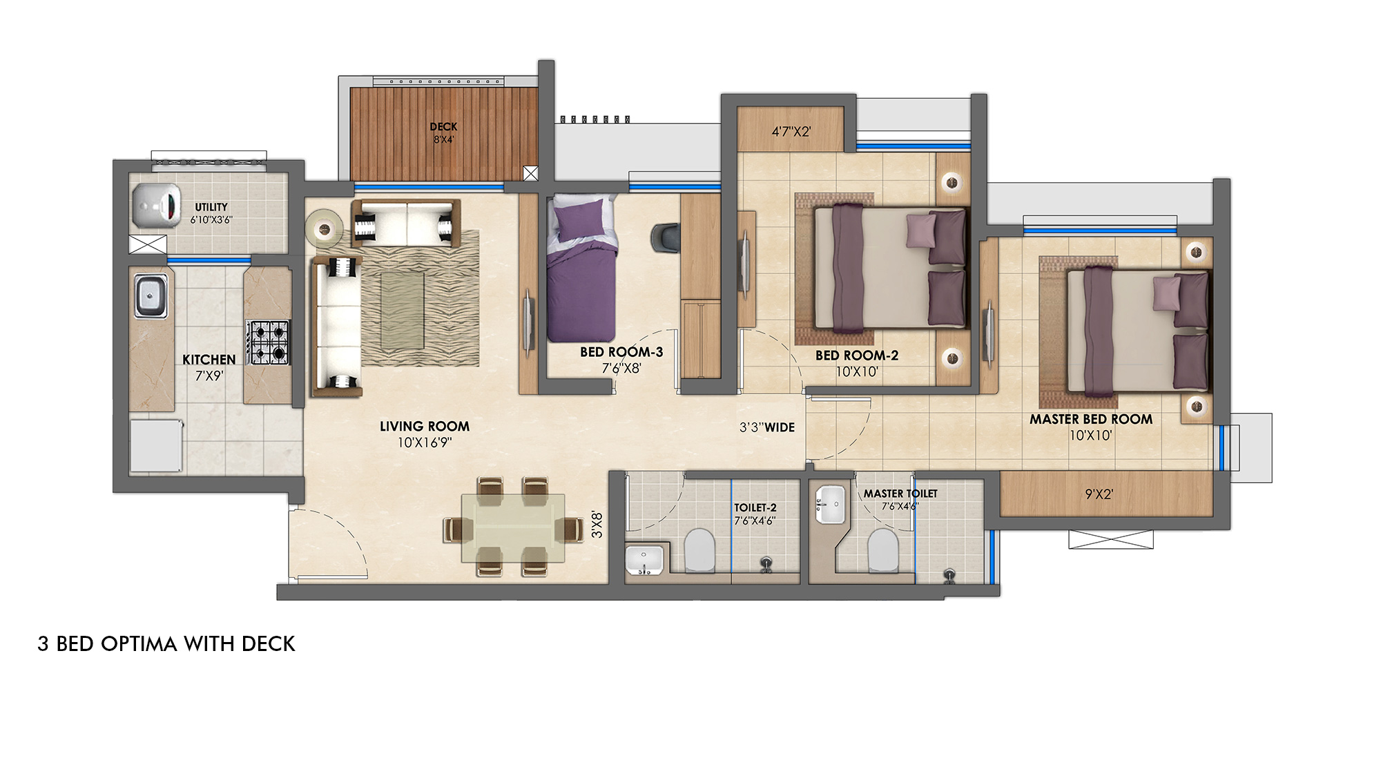 Lodha-Upper-Thane-3-BED-OPTIMA-WITH-DECK-Floor-Unit-Plan