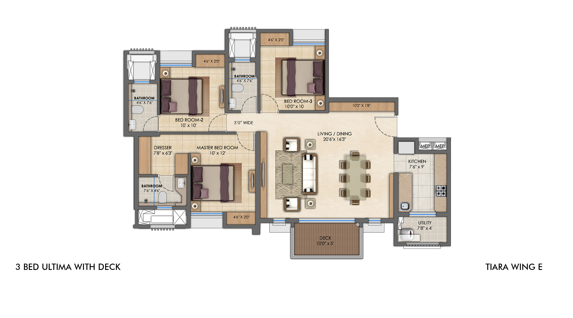 Lodha-Upper-Thane-3-BED-ULTIMA-WITH-DECK-Floor-Unit-Plan