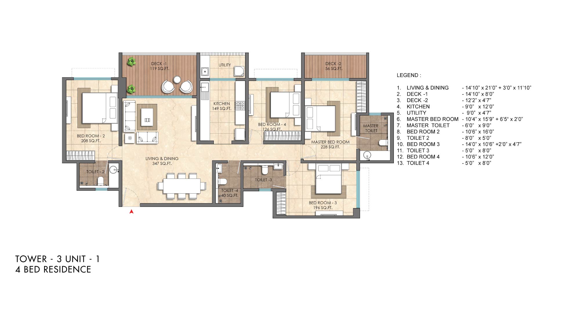 Lodha-Altero-Wakad-Pune-4-Bed-Tower-3-Unit-1-Floor-Plan