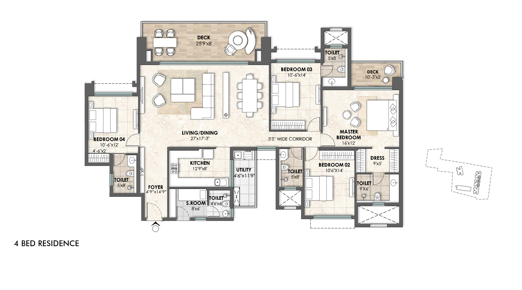 Lodha-Azur-Bengaluru-4-BED-RESIDENCE-Floor-Unit-Plan